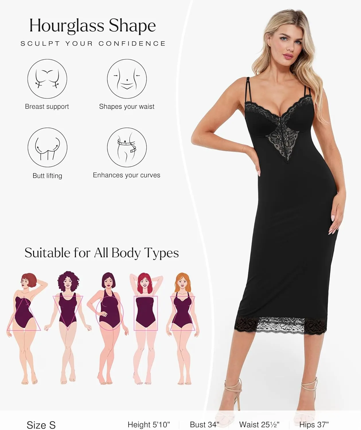 Popilush Shapewear Dress Deep V Neck Lace Cocktail Maxi Dresses for Women