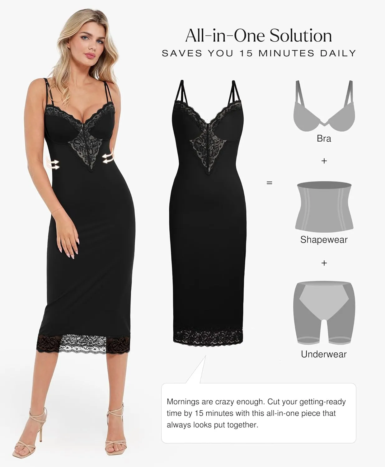 Popilush Shapewear Dress Deep V Neck Lace Cocktail Maxi Dresses for Women