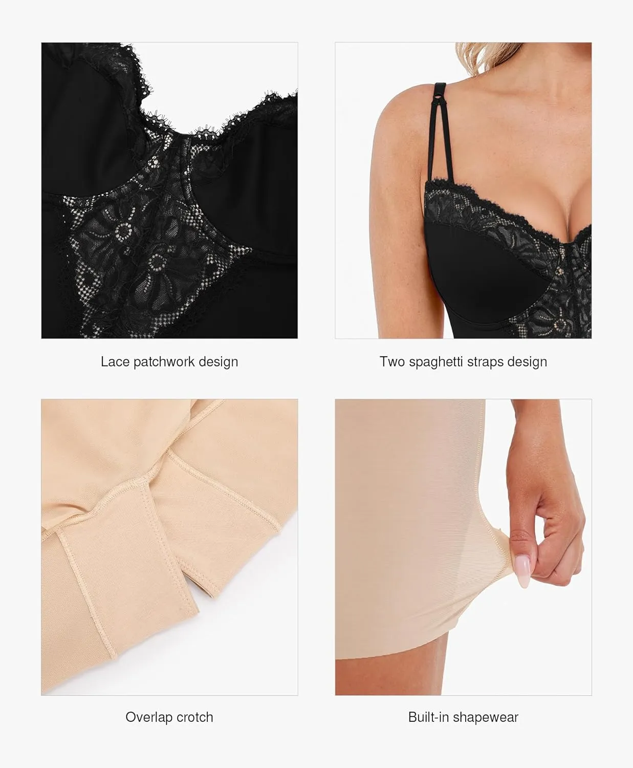 Popilush Shapewear Dress Deep V Neck Lace Cocktail Maxi Dresses for Women