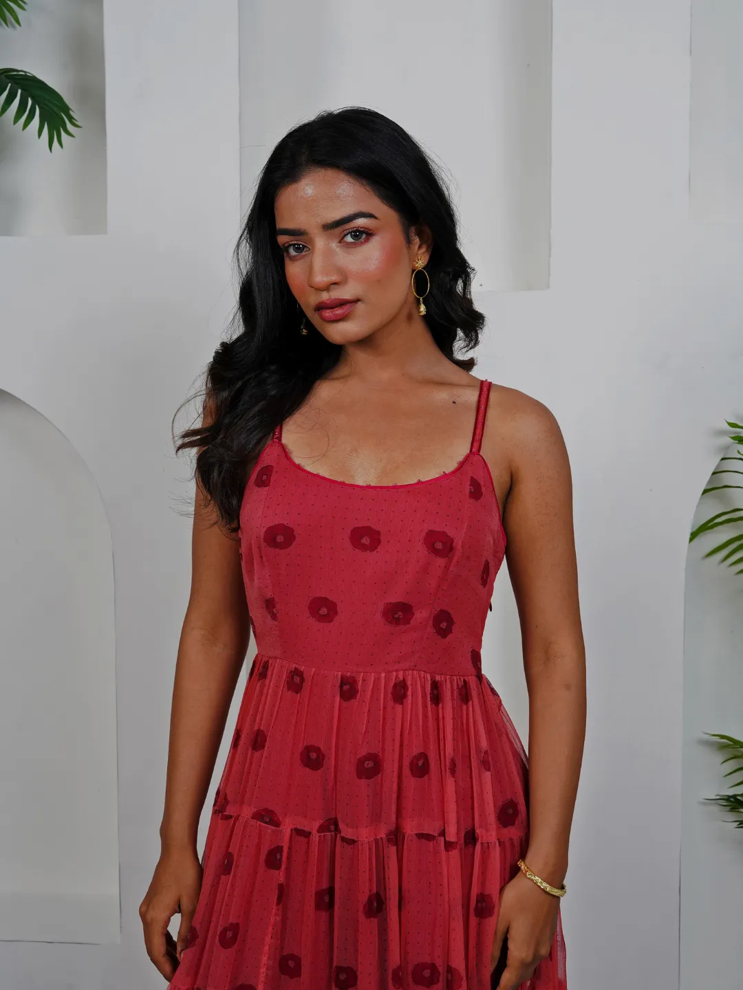 Poppy Flower Red Cotton Chiffon Maxi Dress
