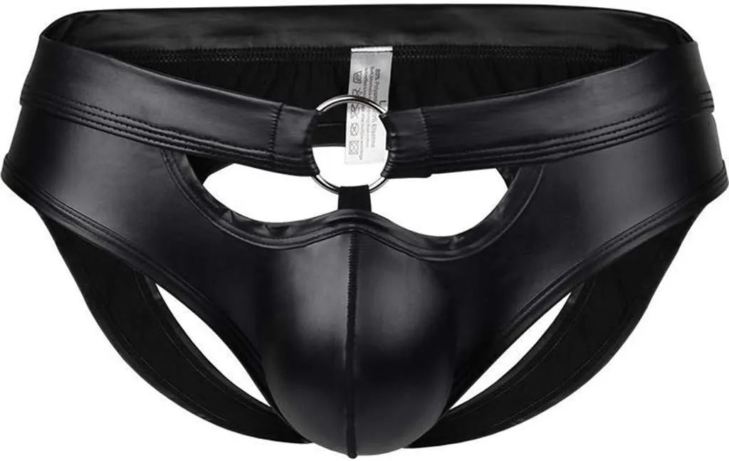 Pouch Underwear for Men Briefs Sexy Jockstrap Cutout Male Bikini Athletic Supporters Breathable Patent Leather Thongs