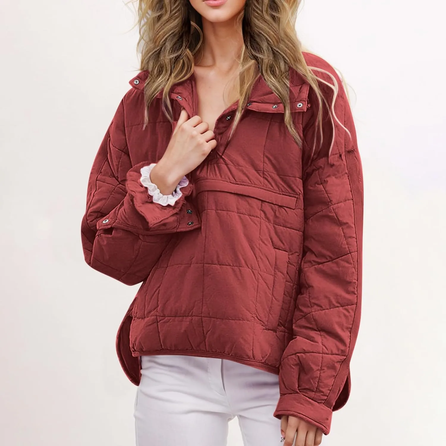 Quilted Puffer Jackets for Women Winter Coats Lightweight Warm Down Jacket Oversized Overcoats with Pockets