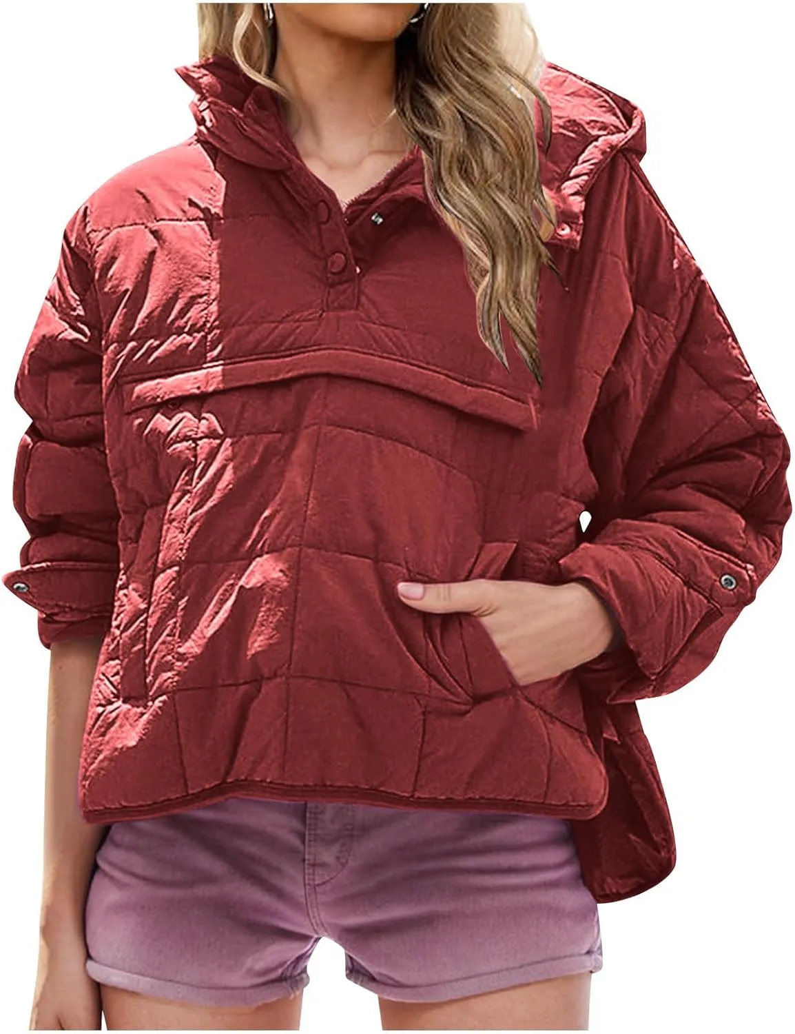 Quilted Puffer Jackets for Women Winter Coats Lightweight Warm Down Jacket Oversized Overcoats with Pockets