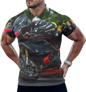 Racing Motorcycle Riding Mens Polo Shirts Quick Dry Short Sleeve T-shirts Slim Tennis Collared Tees Tops