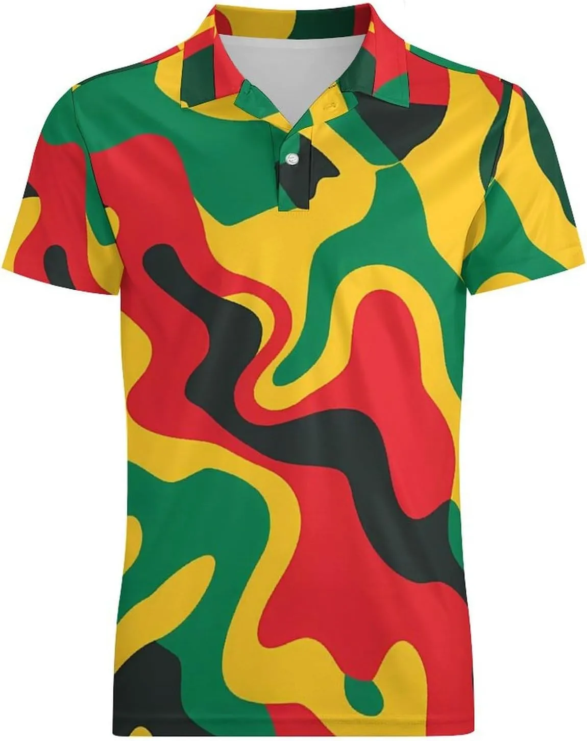 Rastafari Camouflage Classic Polo Shirts for Men Quick Dry Short Sleeve Fit Golf Tees Casual Tops