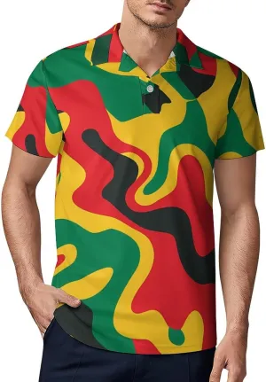 Rastafari Camouflage Classic Polo Shirts for Men Quick Dry Short Sleeve Fit Golf Tees Casual Tops