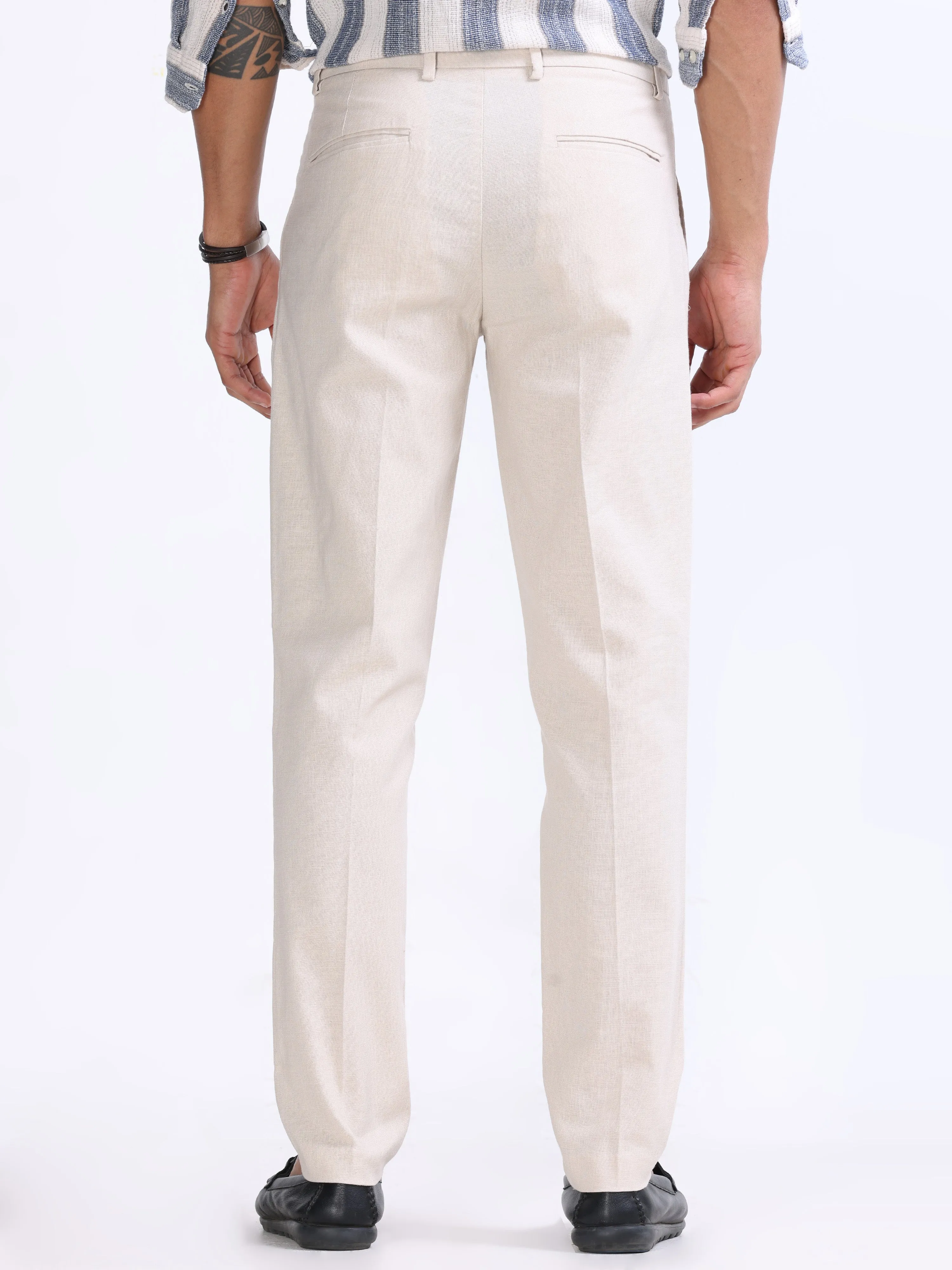 RAW SLUB PLEATED TROUSER IN CREAM