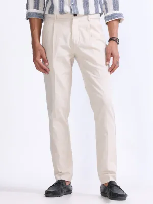 RAW SLUB PLEATED TROUSER IN CREAM