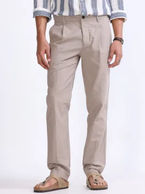 RAW SLUB PLEATED TROUSER IN DUST