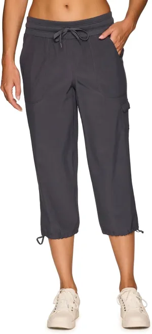 RBX Active Women's Cargo Capri Pant with Pockets Fashion Lightweight Woven with Drawstring
