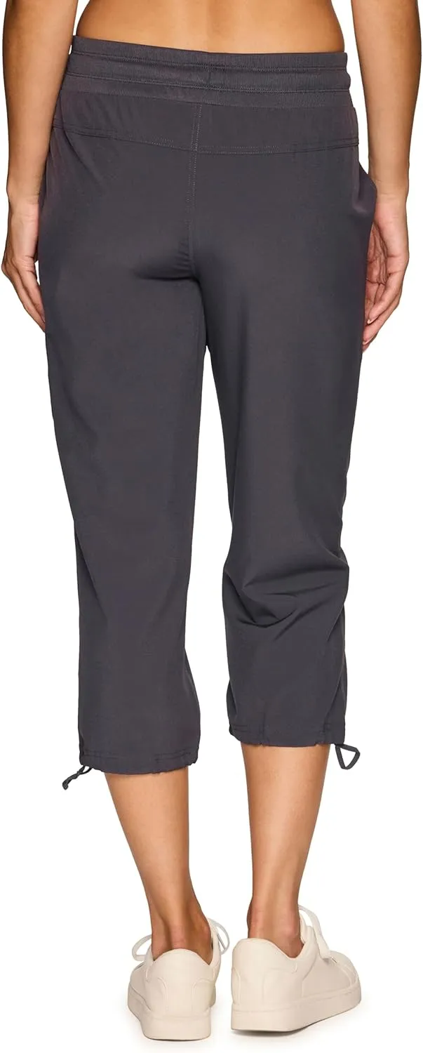 RBX Active Women's Cargo Capri Pant with Pockets Fashion Lightweight Woven with Drawstring