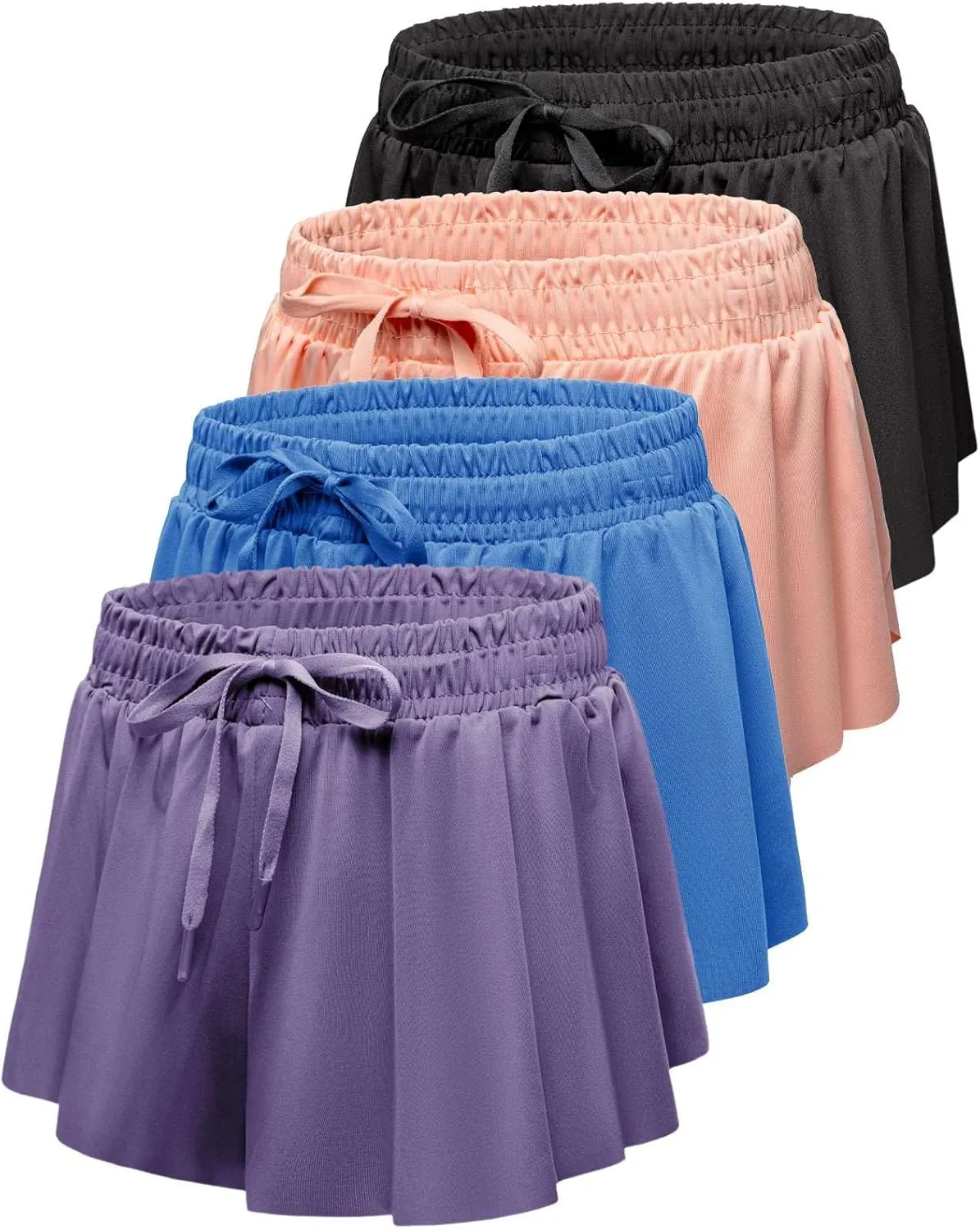 Real Essentials 4 Pack: Girls 2-in-1 Flowy Shorts with Spandex Liner Youth Butterfly Skirts - Athletic Dance (Ages 4-18)