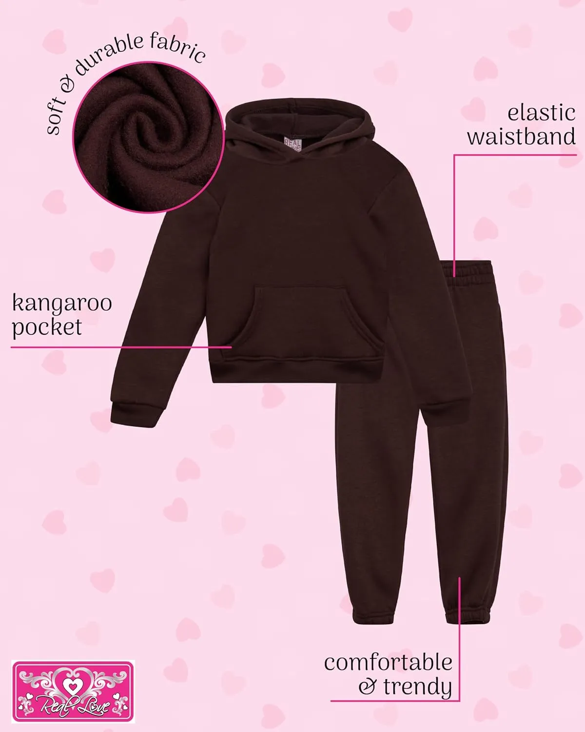 Real Love Toddler Girls' Jogger Set - 2 Piece Soft Fleece Pullover Hoodie and Jogger Pants for Little Girls (2T-6)