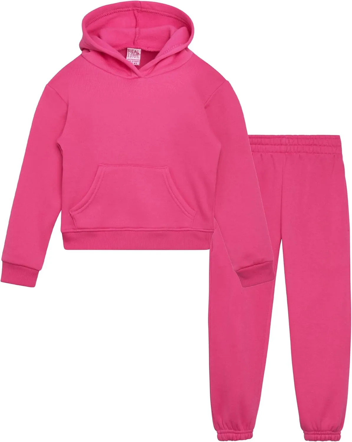 Real Love Toddler Girls' Jogger Set - 2 Piece Soft Fleece Pullover Hoodie and Jogger Pants for Little Girls (2T-6)