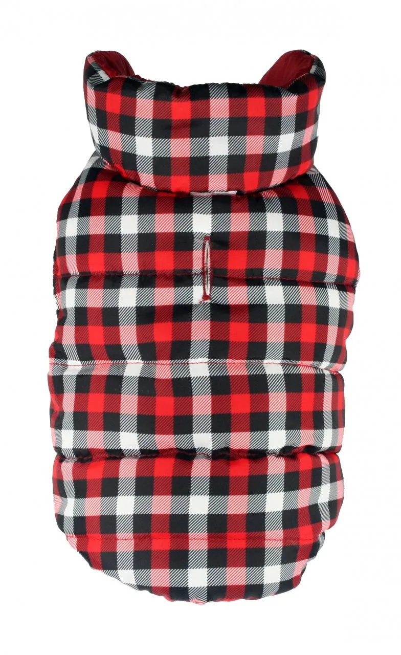 RED GINGHAM REVERSIBLE PUFFER DOG VEST