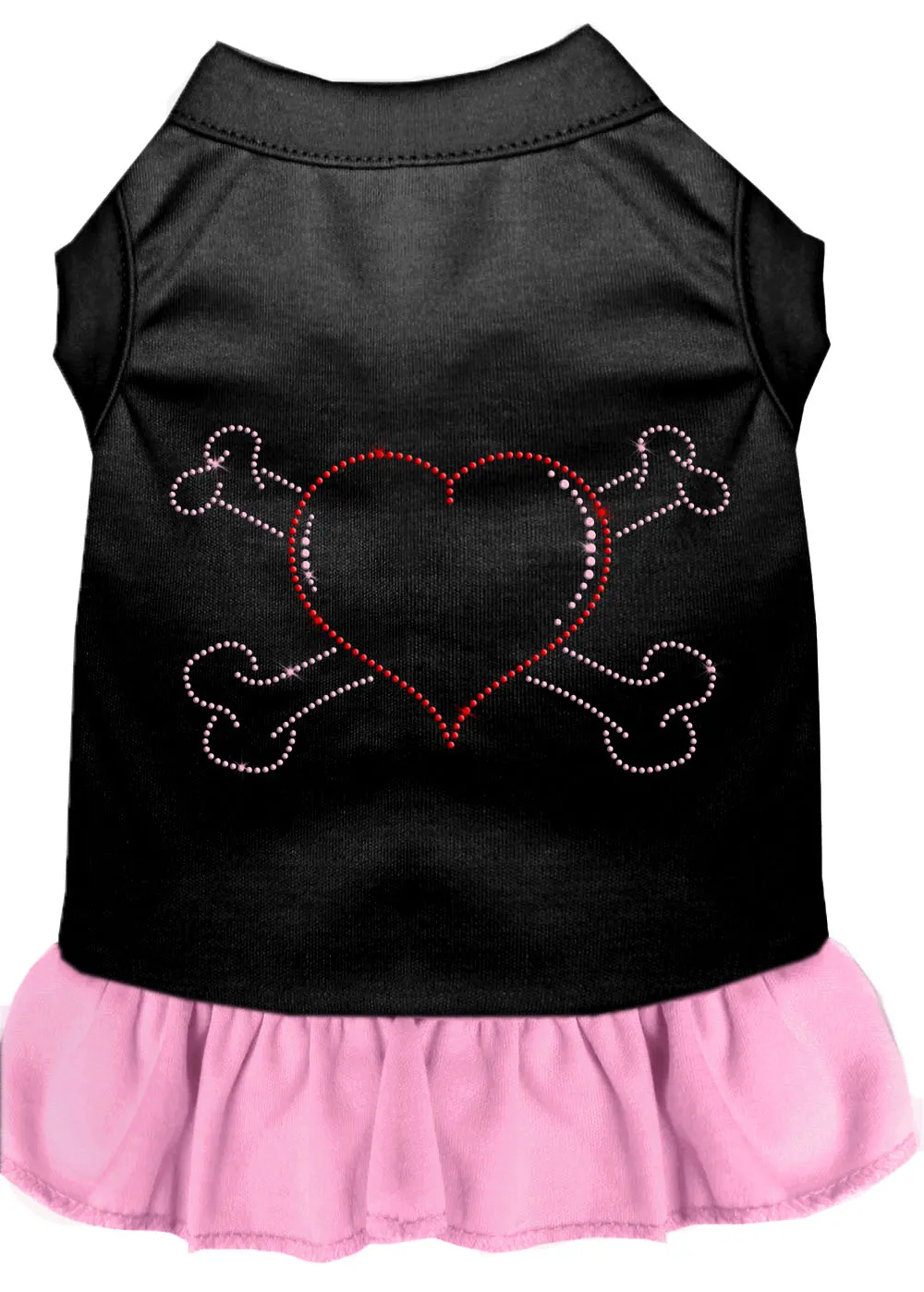 Rhinestone Heart And Crossbones Dress Black With Light Pink Lg