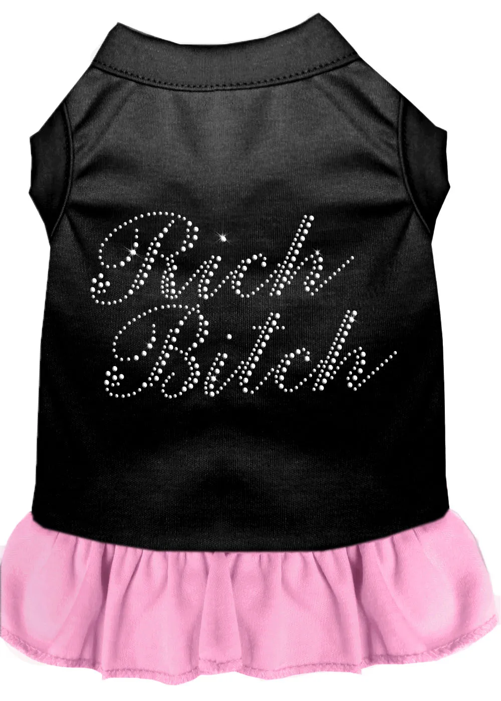 Rhinestone Rich Bitch Dress Black With Light Pink Lg