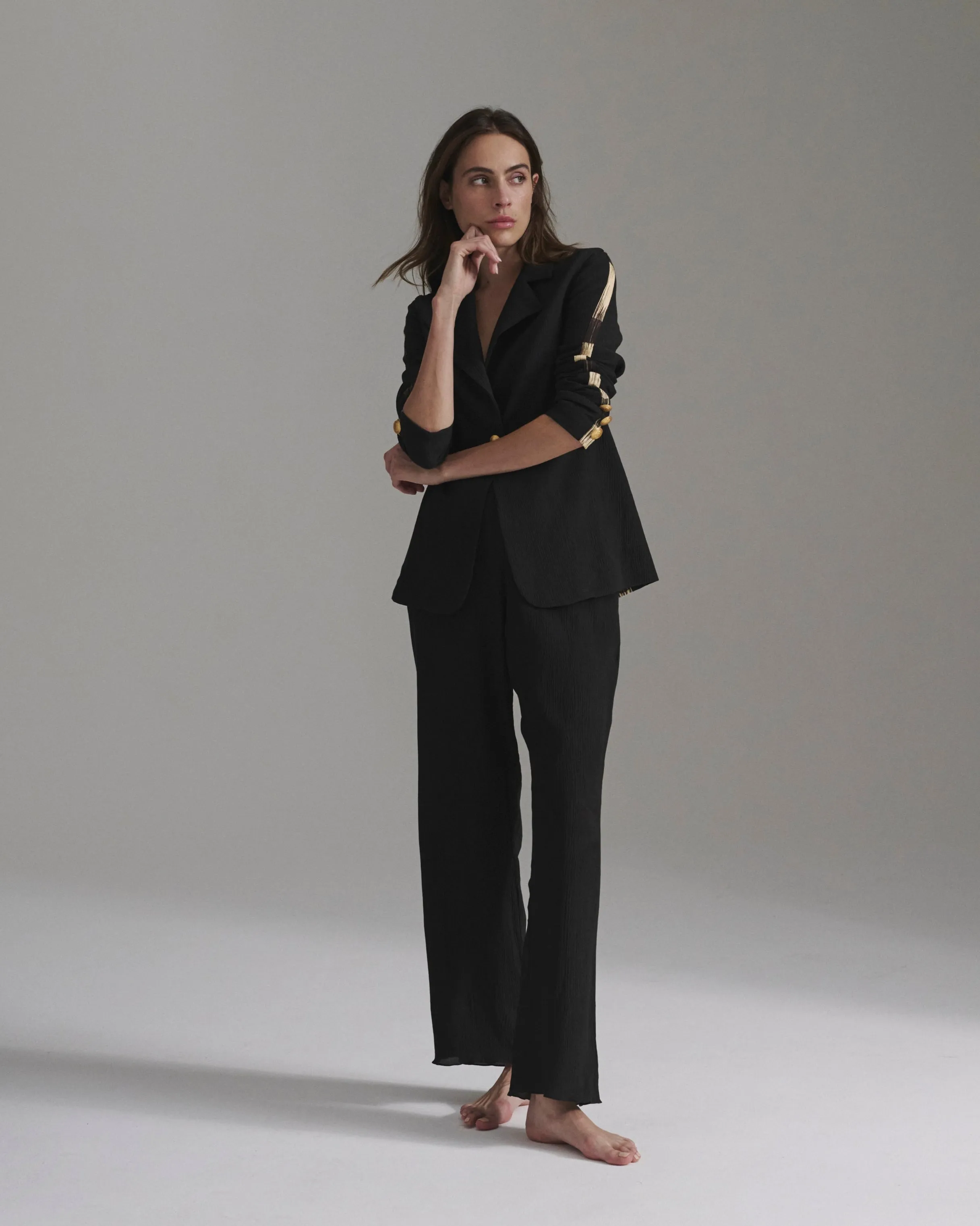 Santo Toms Martellato Silk Blazer / Black - Brown Ikat