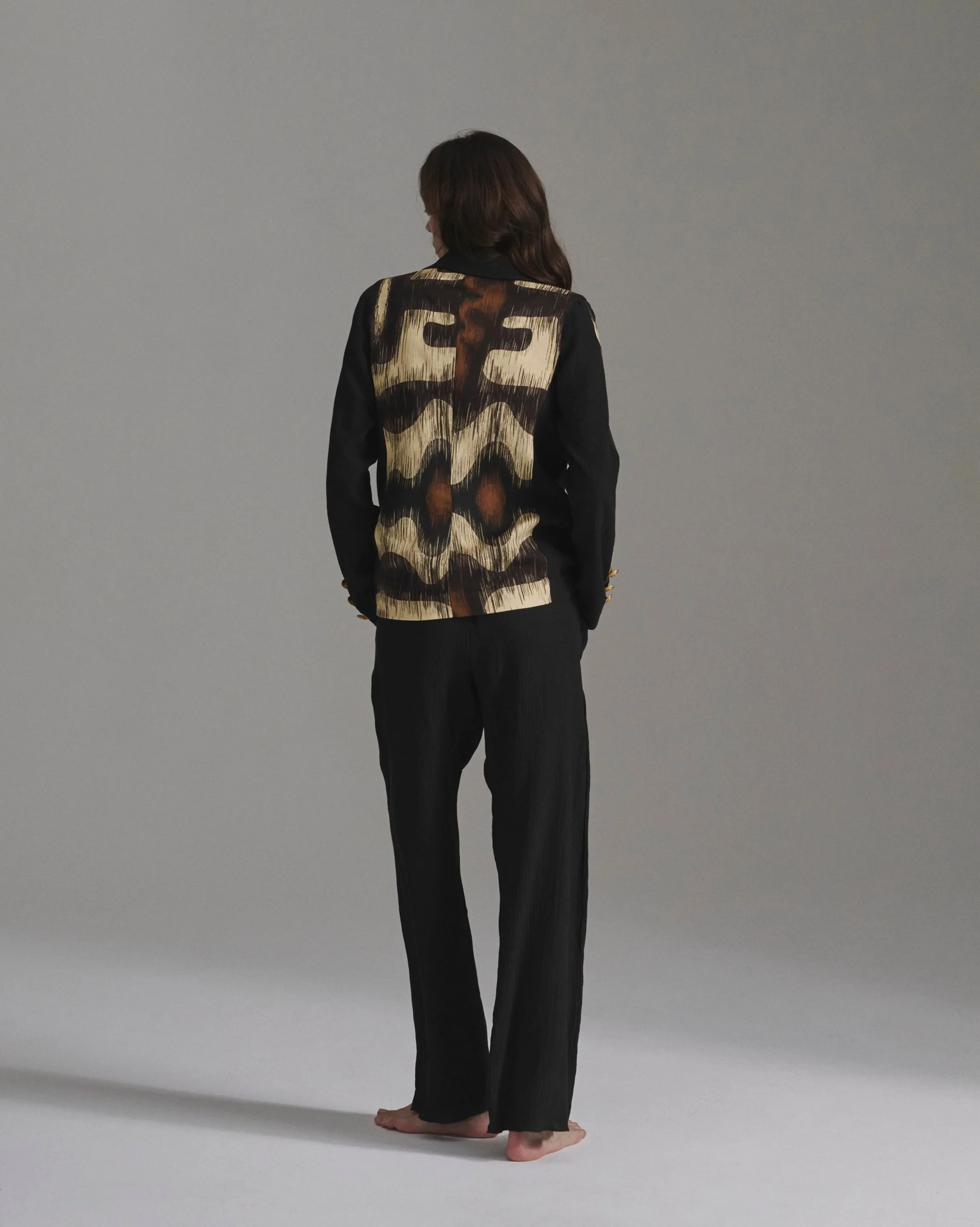 Santo Toms Martellato Silk Blazer / Black - Brown Ikat