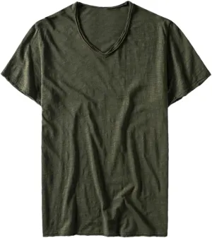 SaoBiiu Summer V-Neck T-Shirt Men Combed Cotton Short Sleeve T Shirt Men's Fitness Undershirt Tops Tees