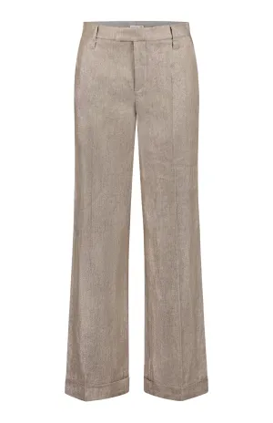 Shiny Linen Trousers with Cuff Detail
