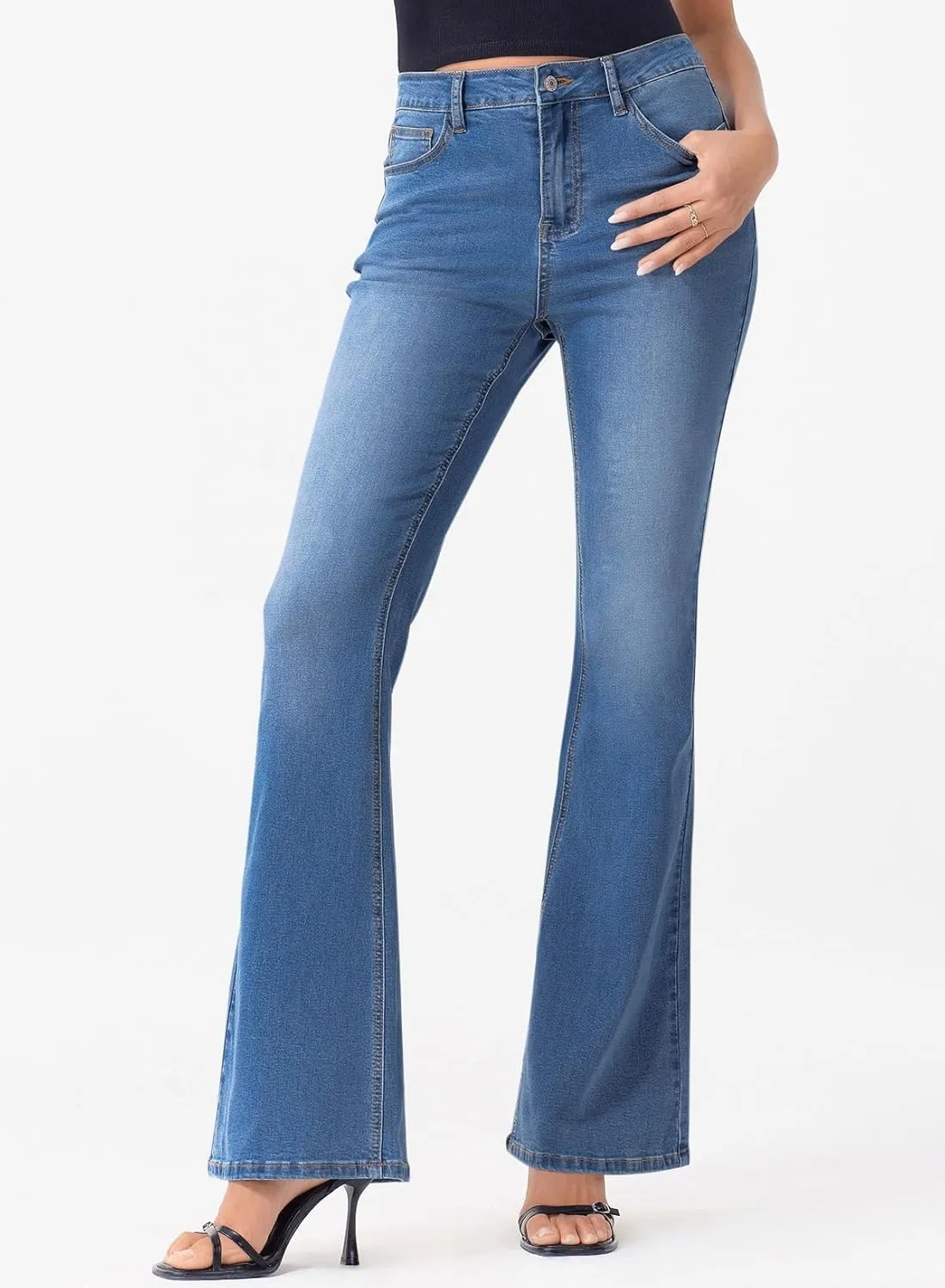 Sidefeel Women's High Waisted Bell Bottom Bootcut Jeans Flared Wide Leg Denim Pants