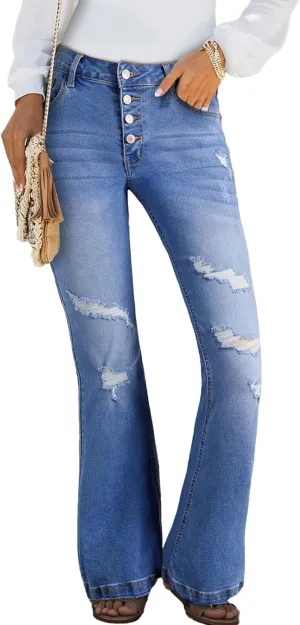 Sidefeel Women's High Waisted Bell Bottom Bootcut Jeans Flared Wide Leg Denim Pants