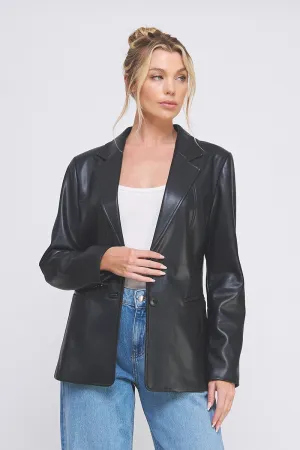 Soft Pleather Tailored Blazer Jacket
