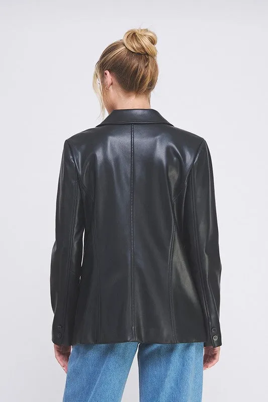 Soft Pleather Tailored Blazer Jacket