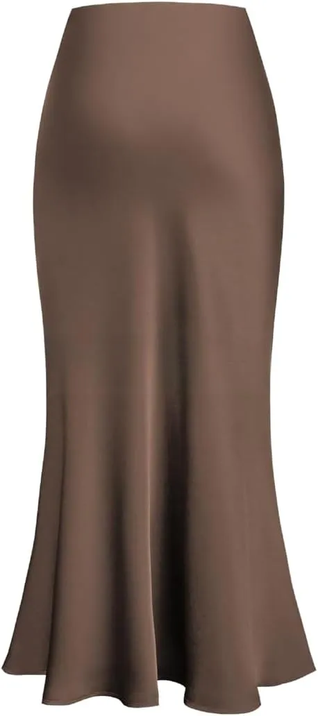 Sorrica Womens Elegant Satin Skirt High Waisted Cocktail Party Wedding Mermaid Hem Satin Maxi Skirts
