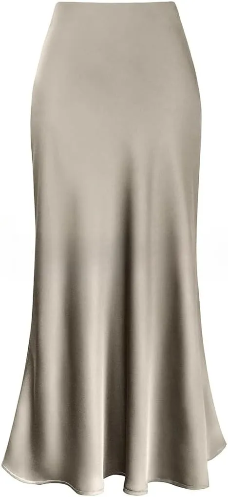 Sorrica Womens Elegant Satin Skirt High Waisted Cocktail Party Wedding Mermaid Hem Satin Maxi Skirts