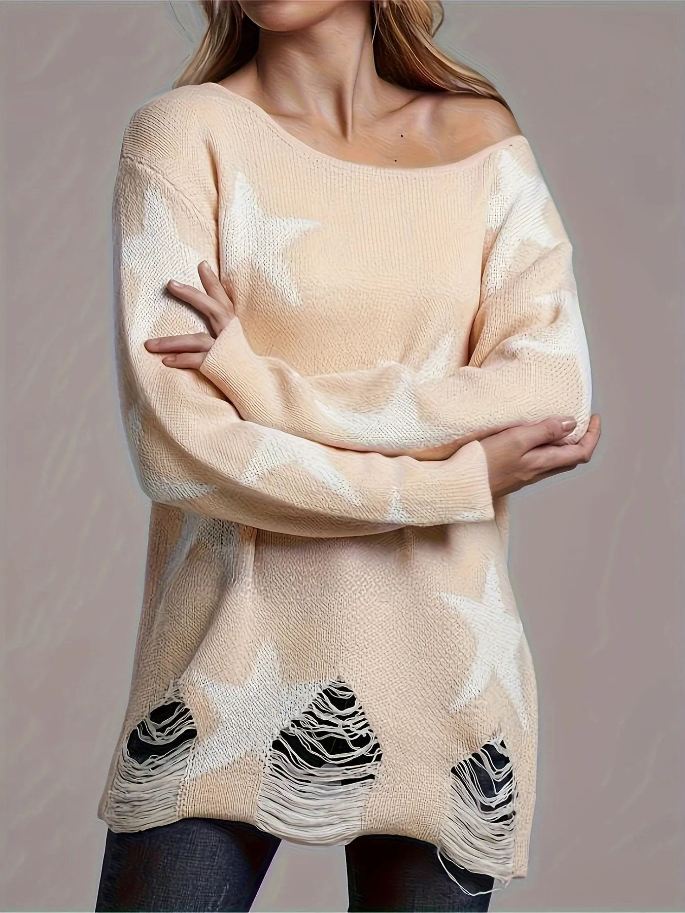 Starry Knit Sweater Casual Stylish Womens Clothing
