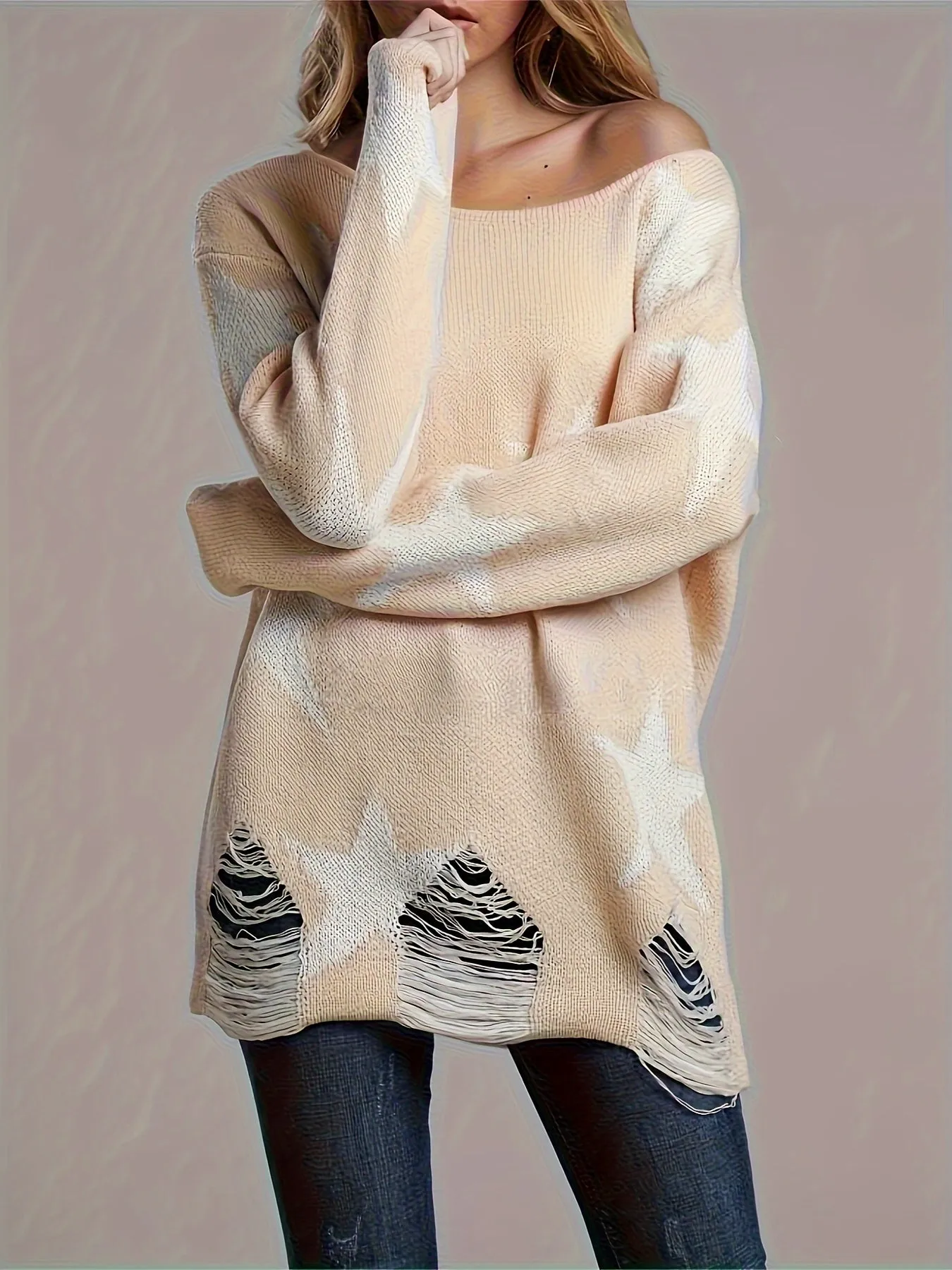 Starry Knit Sweater Casual Stylish Womens Clothing