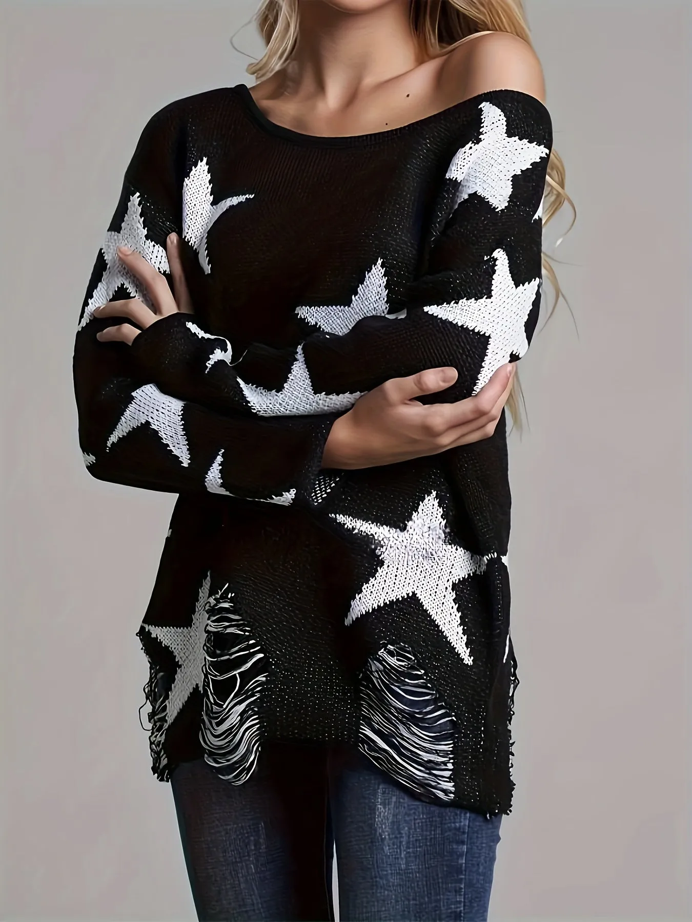 Starry Knit Sweater Casual Stylish Womens Clothing