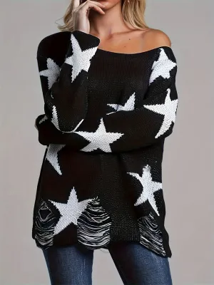 Starry Knit Sweater Casual Stylish Womens Clothing