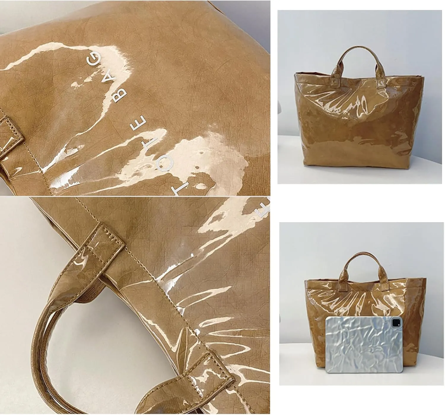 Stellaya Womens Letters Print Tote Bag with PVC Tote Bag Medium Tote Bag for Women PVC Kraft Paper Tote Bag
