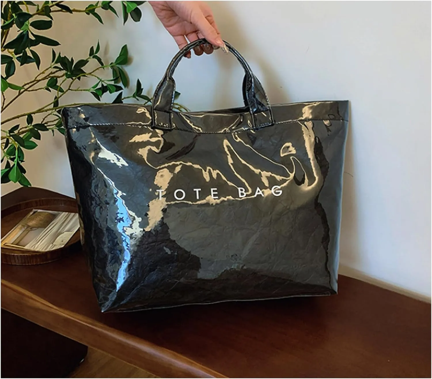 Stellaya Womens Letters Print Tote Bag with PVC Tote Bag Medium Tote Bag for Women PVC Kraft Paper Tote Bag