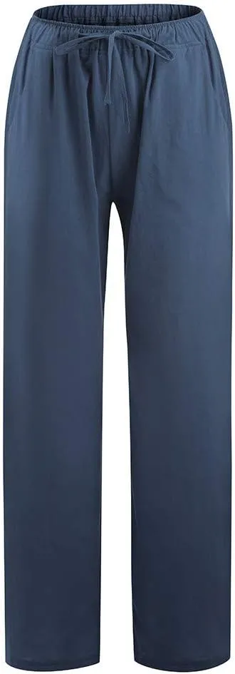 Straight Fit Linen Pants for Women Elastic Waist Trousers Loose Fit Comfort Pants Summer Pants with Pocket