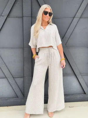 Striped Straight Leg Pants In Natural