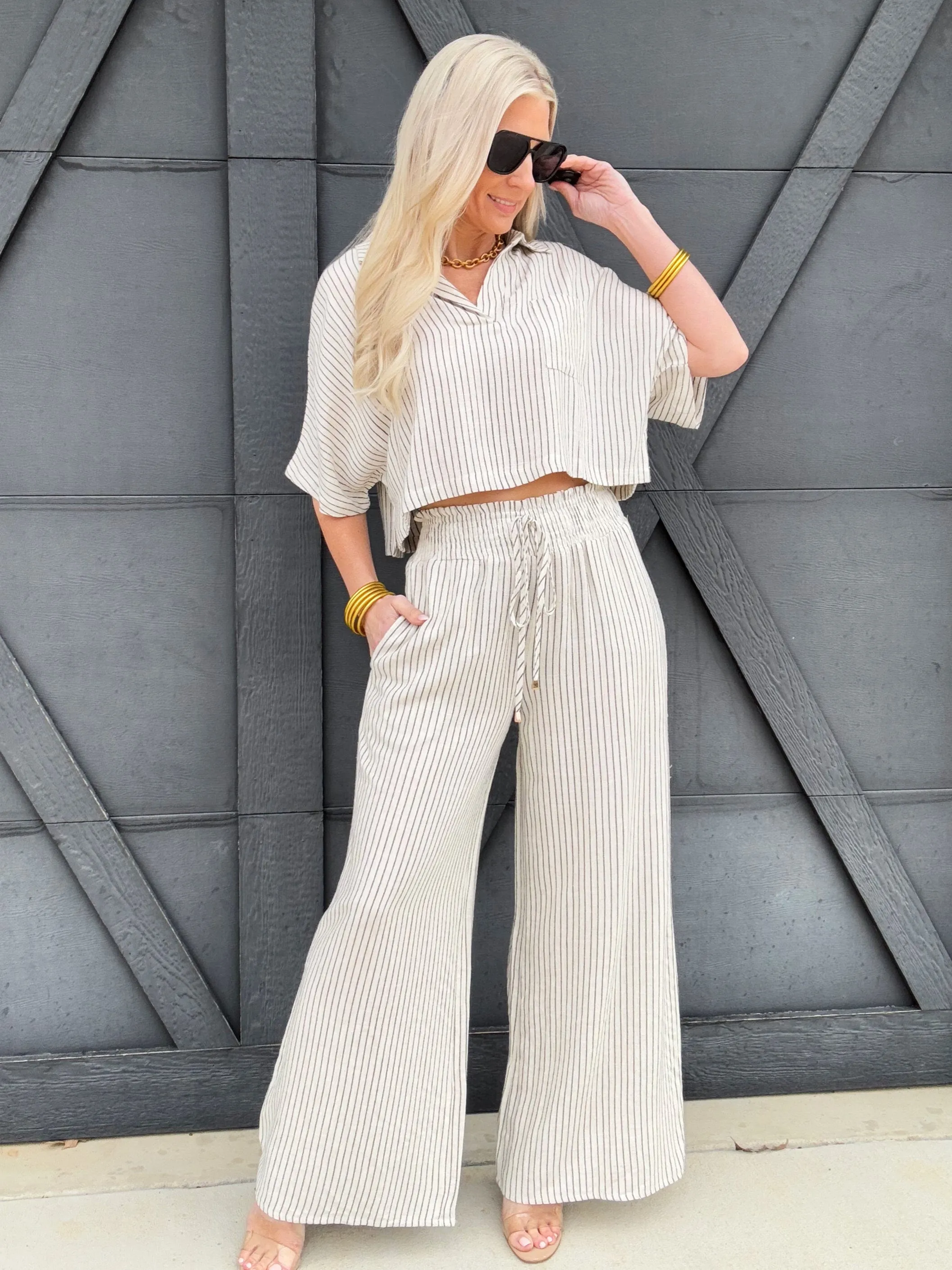 Striped Straight Leg Pants In Natural
