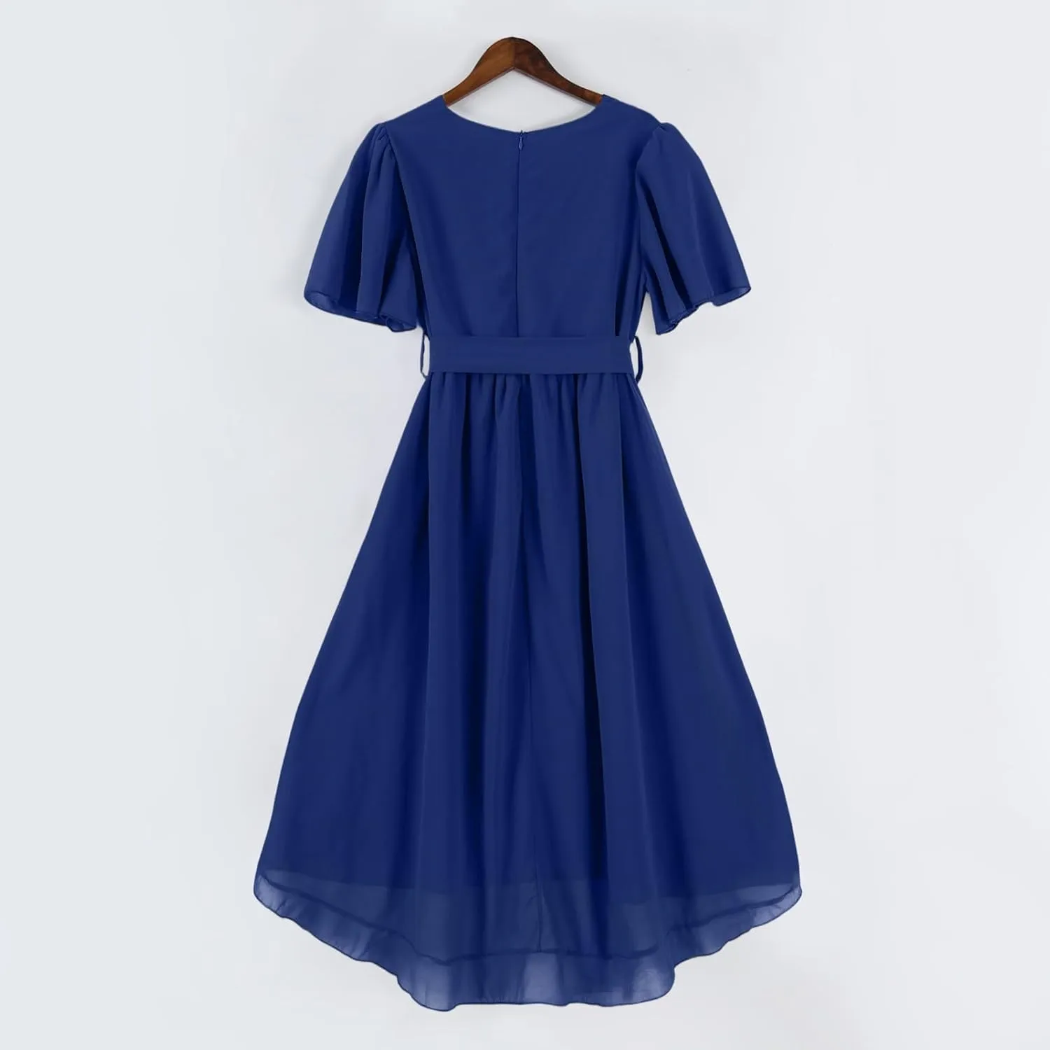 Summer Floral Chiffon Dresses for Women 2025 Midi Trendy Short Sleeve V Neck Tie Elastic Waist Flowy Swing A Line Dress