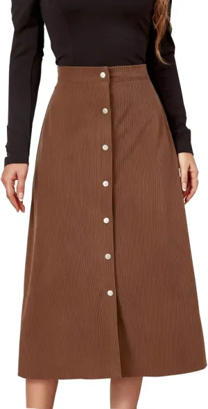 Summer Skirts for Women Vacation Beach Boho Pleated Long Skirt Front Button Elastic Waisted Maxi Skirt with Slit