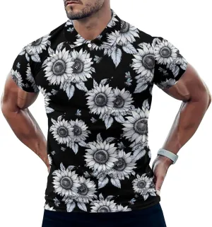 Sunflowers And Bees Mens Polo Shirts Quick Dry Short Sleeve T-shirts Slim Tennis Collared Tees Tops