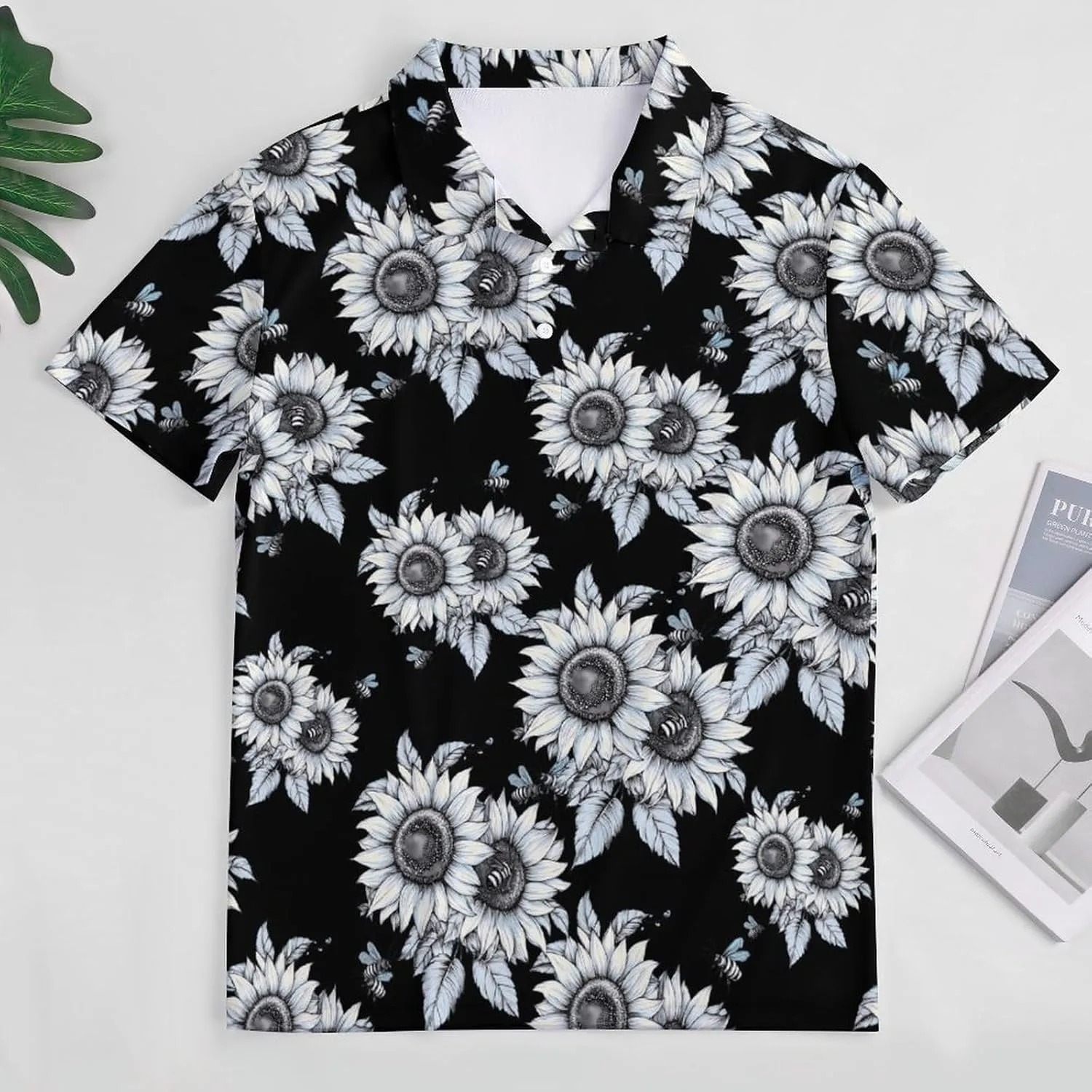 Sunflowers And Bees Mens Polo Shirts Quick Dry Short Sleeve T-shirts Slim Tennis Collared Tees Tops