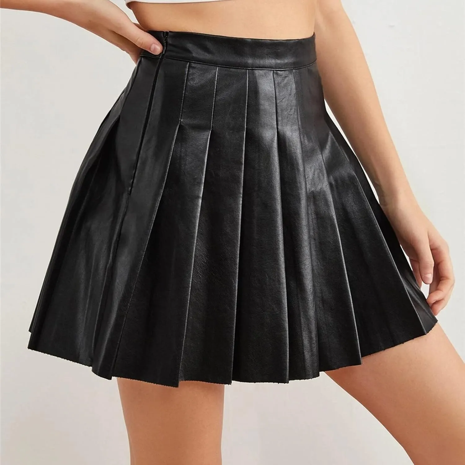 Swim Cover up Skirt Pleated Skirt Waist High Leather Skirt Short Elegant Solid Women's Skirt Skirts for Women