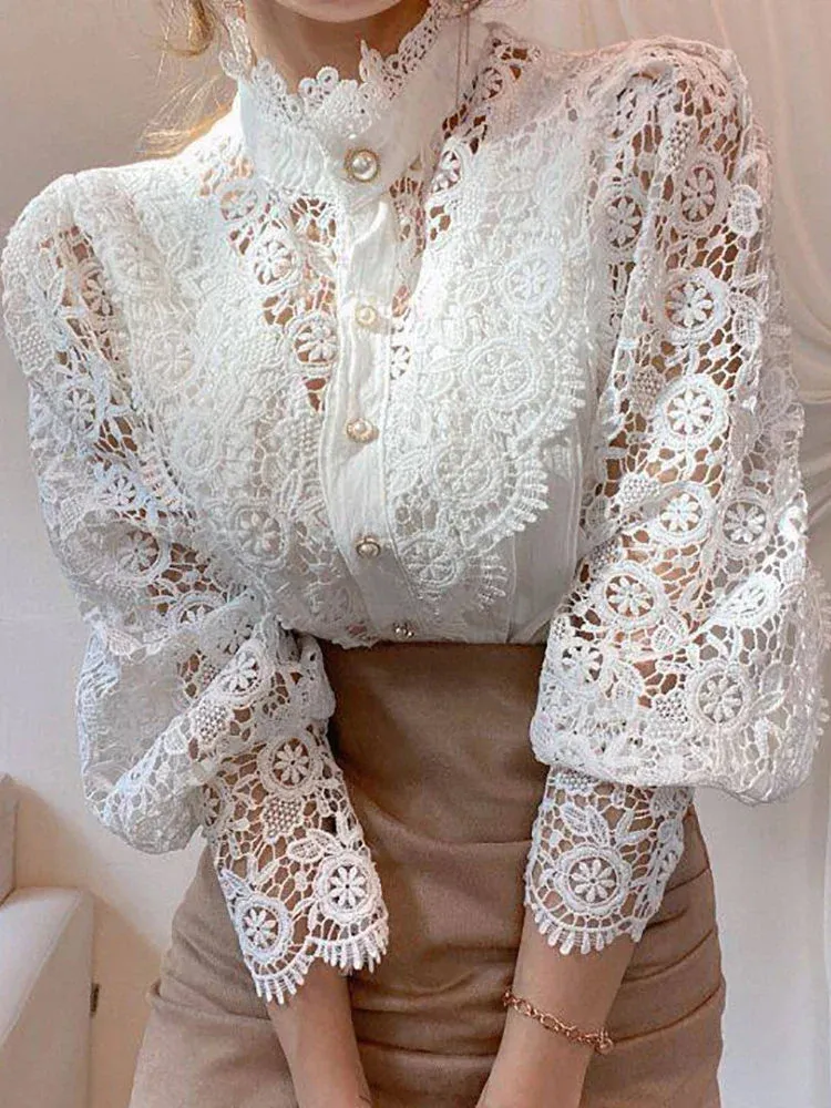 Sylis | Elegant Floral Lace Turtleneck Shirt