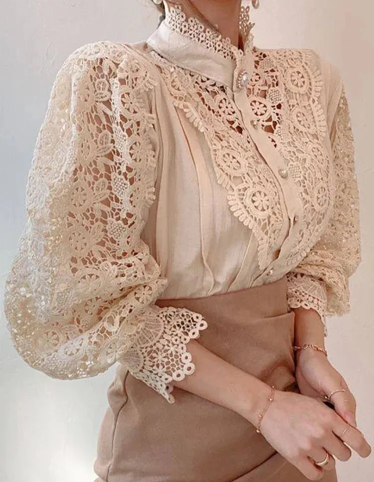 Sylis | Elegant Floral Lace Turtleneck Shirt