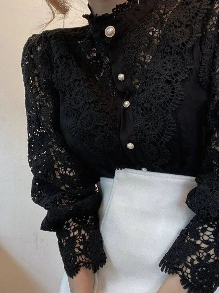 Sylis | Elegant Floral Lace Turtleneck Shirt