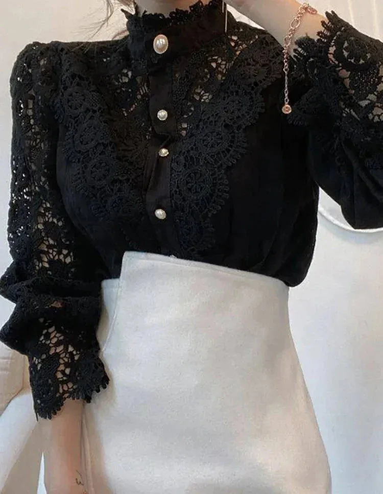 Sylis | Elegant Floral Lace Turtleneck Shirt