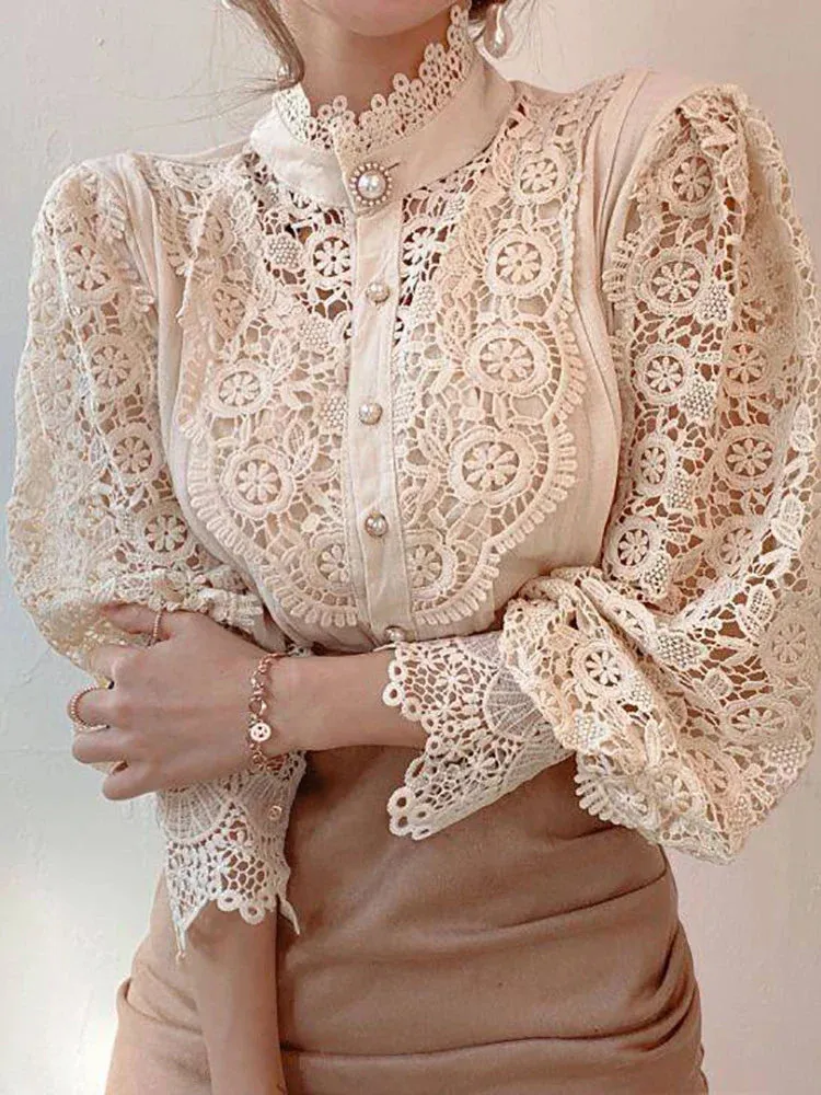 Sylis | Elegant Floral Lace Turtleneck Shirt